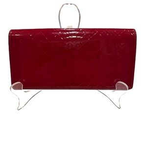 BURBERRY Nova Check Patent Leather Bi-fold Long Wallet Red